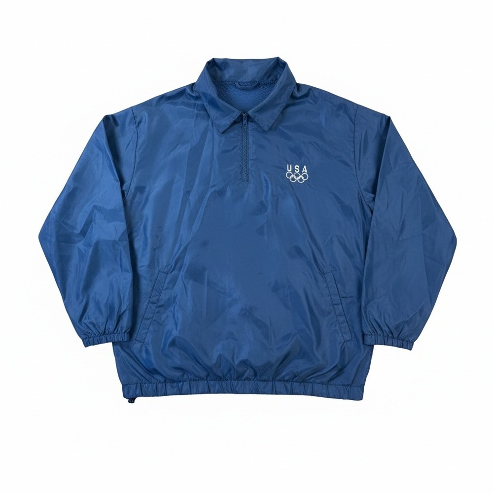 USA Olympic Rings Windbreaker Men's 2XL Navy Blue Quarter Zip Pullover Jacket